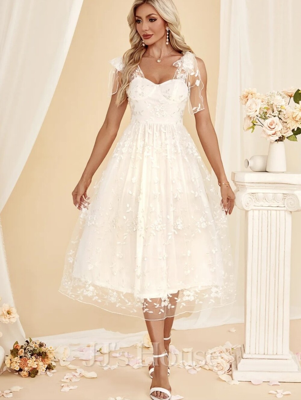 JJ's House Ambria A Line White Lace Midi Dress Size XL